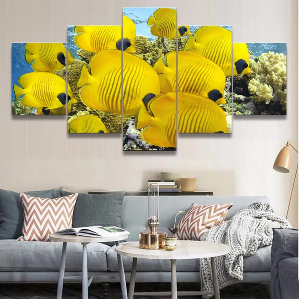 5 шт. модульные картины с изображением морских животных|Рисование и каллиграфия| |