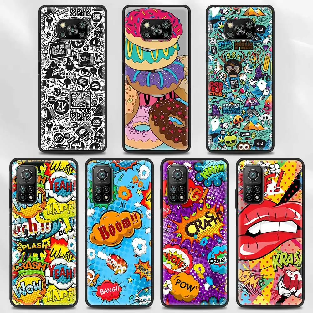 

Case For Xiaomi Poco F3 M3 X3 NFC F1 Shell SmartCase for Mi Note 10 Pro Lite Cover Guscio Fundas Anime Graffiti Sticker