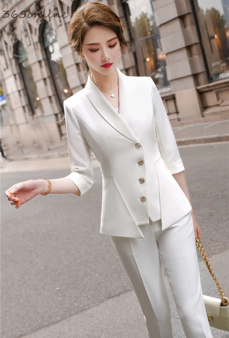 Женский офисный деловой костюм из 2 предметов брюки карандаш и пиджак комплект с