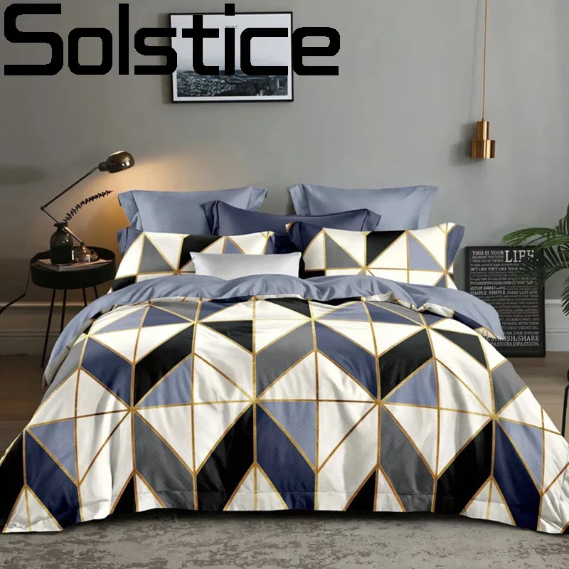 

Solstice 3D Luxury Gray Bedding Set Geometric Rhombus Lattice Bed Duvet Cover Pillowcase Quilt Cover Comforter Set Queen Size