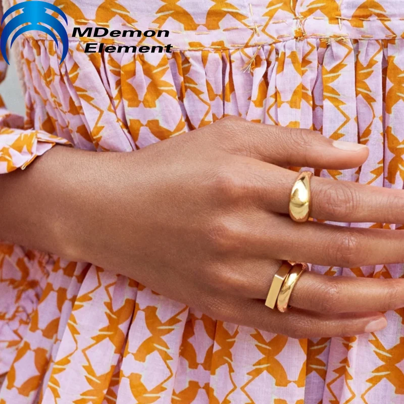

MDemon Baroque Gold Rings For Women Men Trendy Geometric Chunky Thick Ring Minimalist Croissants Knuckle Rings Handmade Jewelry