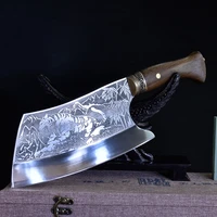 kitchen knife chinese cleaver knife handmade 7cr17 forged stainless steel full tang chef butcher chopper meat santoku tool