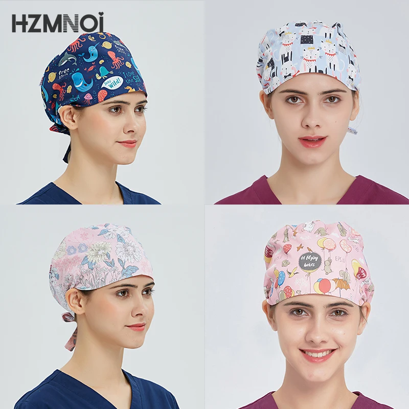 

2021 New Cartoon Printed Female Nurse Cap Doctor Surgery Cap Surgeon Cap Beauty Salon Laboratory Scrub Cap Dentist Work Cap