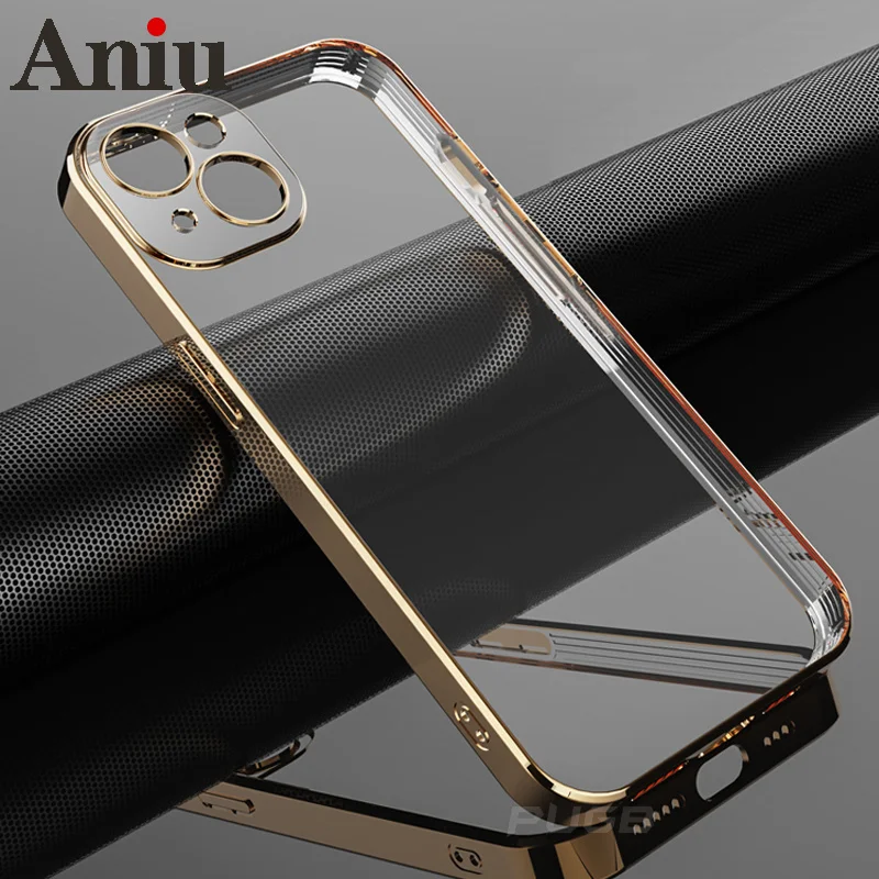 

Luxury Classic Plating Frame Transparent Case For iPhone 11 12 13 Pro Max Mini X XS XR 7 8 Plus SE 2020 Soft Slim Silicone Cover