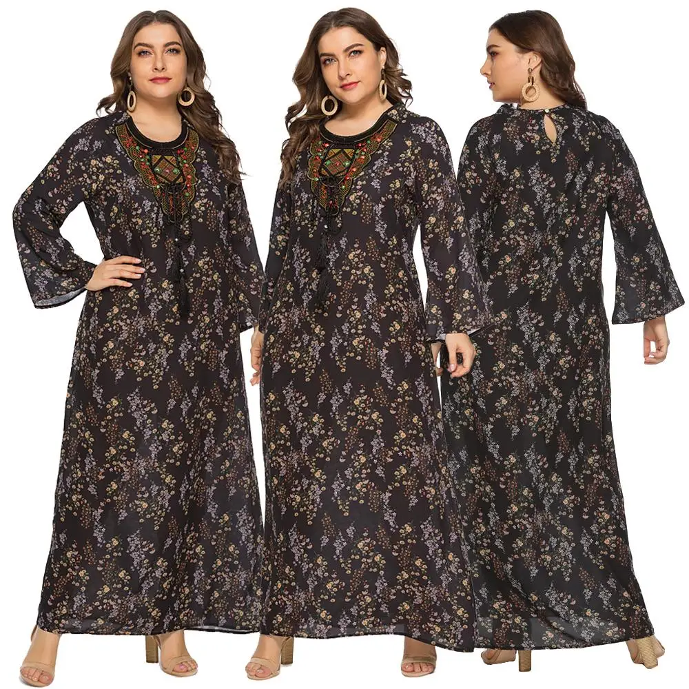 Абая для мусульманских женщин кафтан ислам этнический цветок печатных Бохо