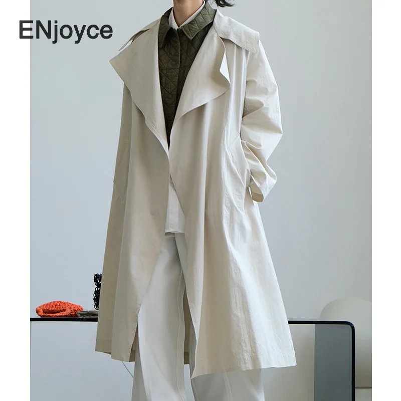 Женская длинная льняная ветровка выше колена Повседневная Свободная винтажная