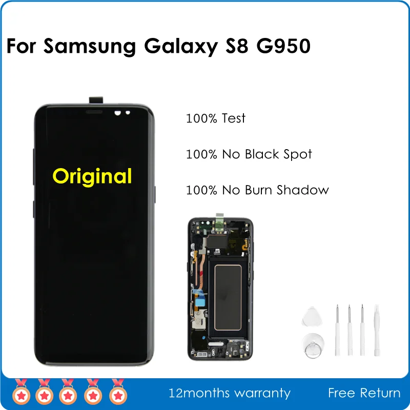 No Burn Shadow Original Super AMOLED For Samsung Galaxy S8 G950 LCD Display Touch Screen Digitizer+Frame No Black Spot