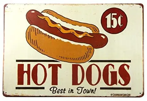 

ERLOOD HOT Dogs Best in Town Posters and Prints Metal Retro tin Sign Kitchen Signs Wall Decor 12 X 8