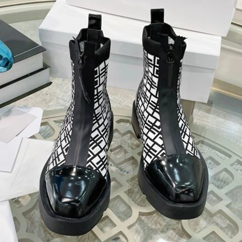 

Женские ботинки на платформе, черные классические ботинки до середины икры на молнии, байкерские ботинки, большой размер, для зимы, 2020