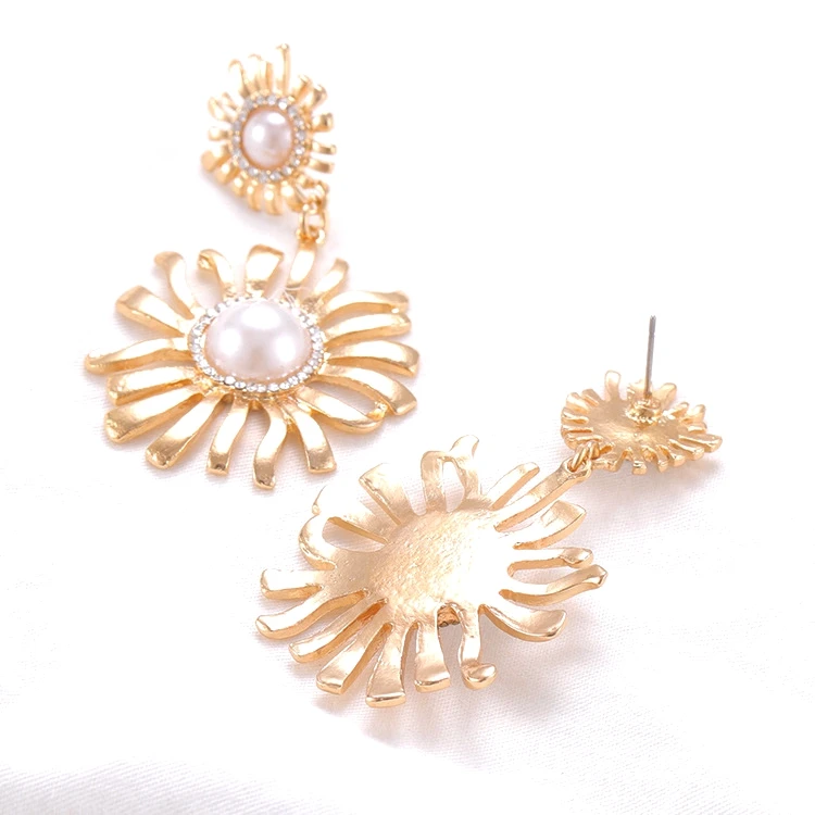 Корейские Новые жемчужные Кристальные серьги в форме подсолнечника золотые