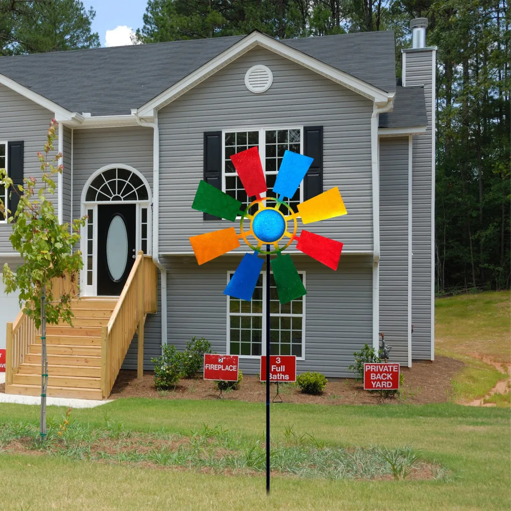 

Wrought Iron Art Insert Wind Spinner Windmill Decorations Craft Pinwheels Patio Lawn Outside Metal Colorful Spinning Kinetic