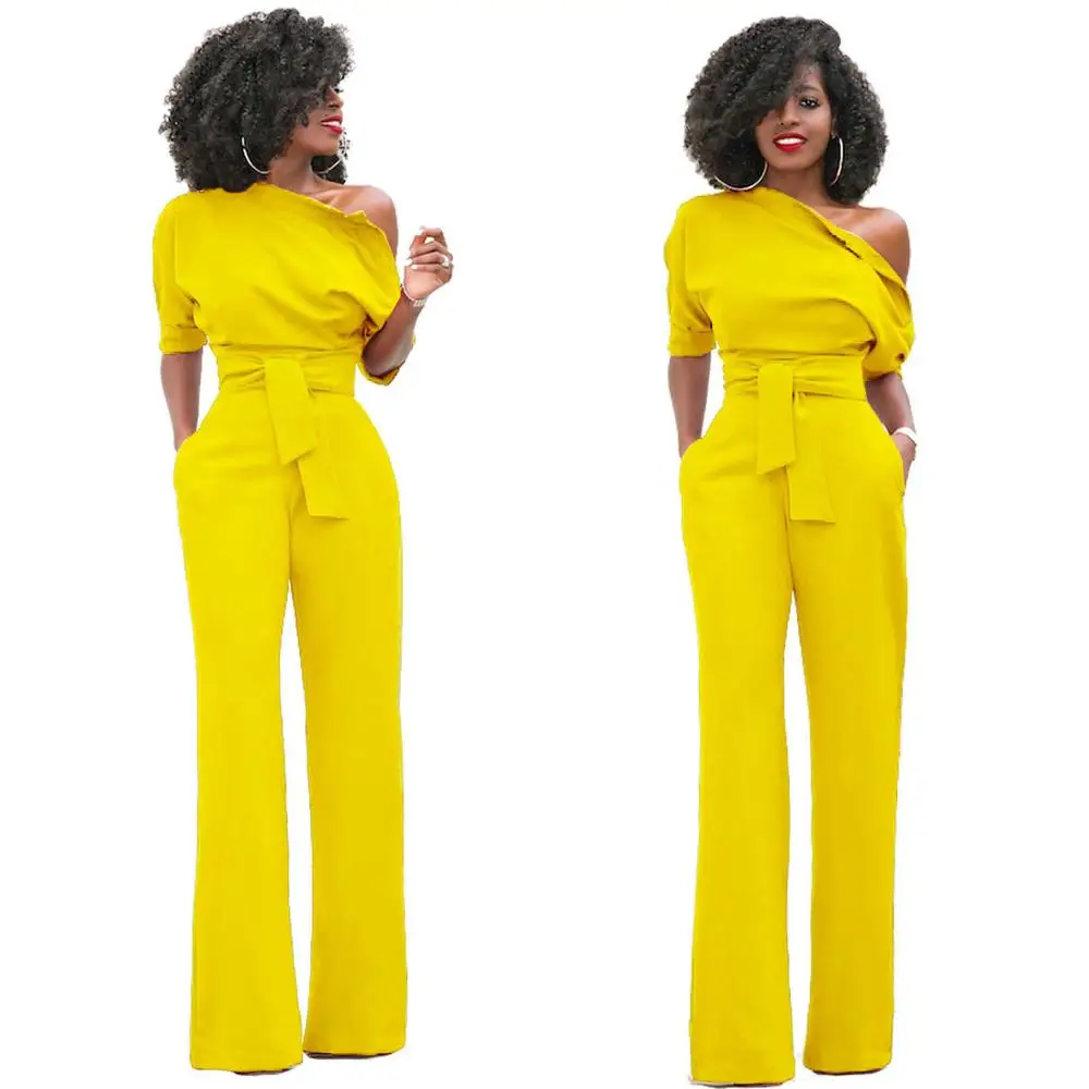 

Zoulv Party Solid Jumpsuit&Romper Wide Leg Pants Long Trousers Rompers Womens Jumpsuit Clubwear Off Shoulder Playsuit Bodysuit