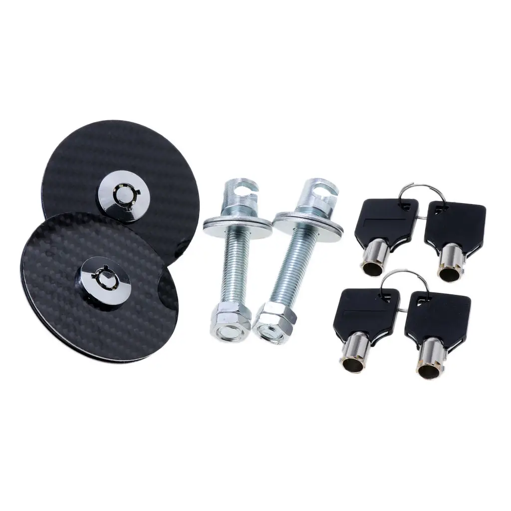 

Universal Round Carbon Fiber Mount Bonnet Hood Lock Pins Kit With Key for Top Hood Mounting