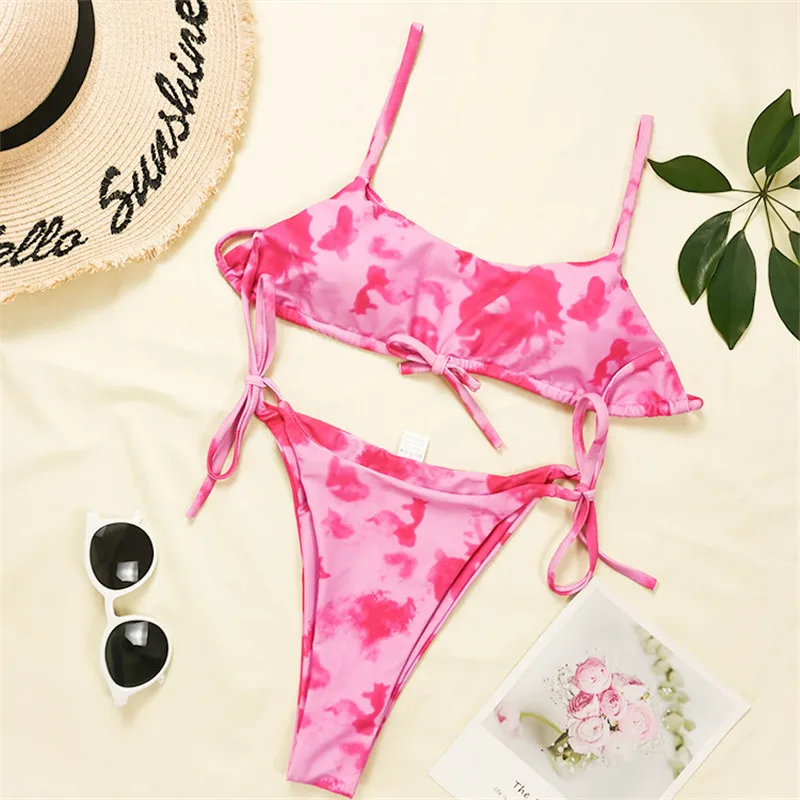 

2021 Sexy Bikini Women Swimwear Sfumato Print Sexy Bikini Side Tie Swimming Suit for Women Two Piece Bathing Suit Sexy Bikini