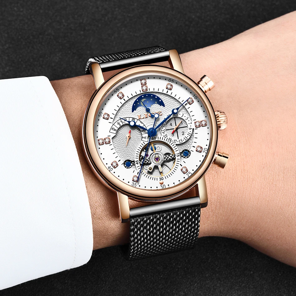LIGE, подарок, мужские часы, брендовые, Роскошные, модные, Tourbillon, автоматические механические часы, мужские часы из нержавеющей стали, Relogio Masculino