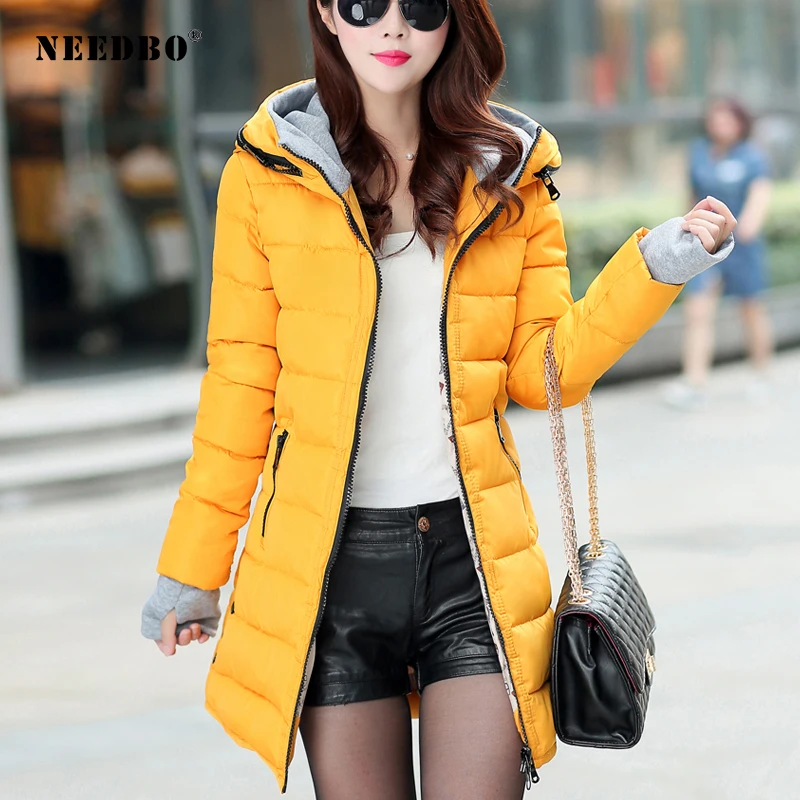 NEEDBO-Chaqueta larga con capucha para mujer, abrigo ligero de gran tamaño, Parka cálida para invierno y otoño