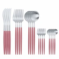 pink silver cutlery tableware set stainless steel dinner set knife fork spoon dinnerware silverware flatware set dropshipping