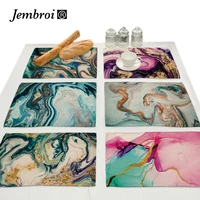 abstract marble pattern printing faux linen placemat for dining table drink coaster home decoration accessories modern kitchen