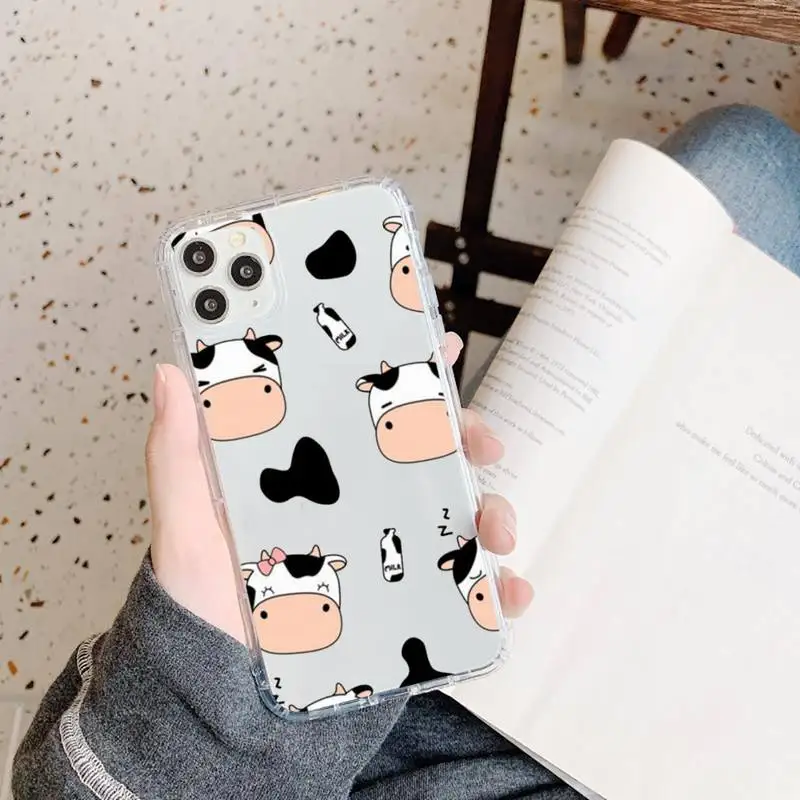 

Cow Milk Black White Phone Case Transparent for iPhone 11 12 mini pro XS MAX 8 7 6 6S Plus X 5S SE 2020 XR