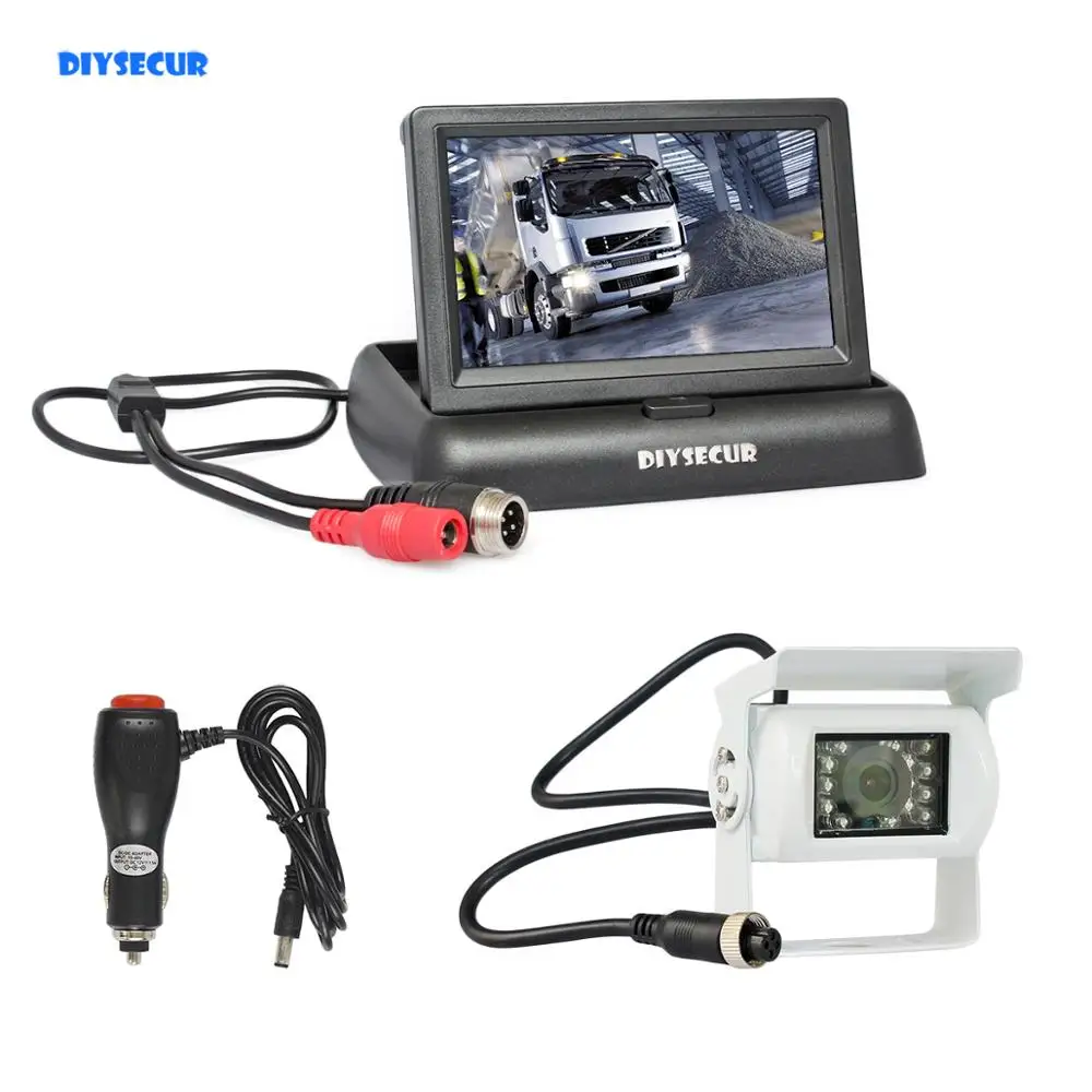 DIYSECUR DC12V-24V 4PIN 4," Обратный автомобильный монитор заднего вида Водонепроницаемый CCD резервный ночного видения автобус грузовик камера Белый