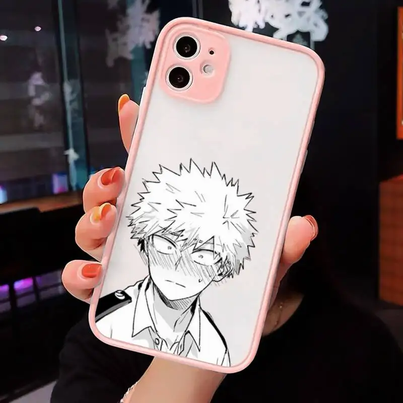 

Anime My Hero Academia Phone Case For iPhone 12 11 Mini Pro XR XS Max 7 8 Plus X Matte transparent Pink Back Cover