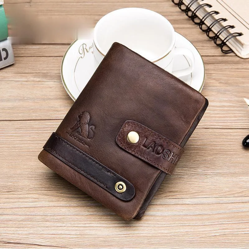 

Кошелек мужской из натуральной кожи с рчид, короткий бумажник из кожи Крейзи Хорс, качественные дизайнерские мини-клатчи с монетницей и кре...