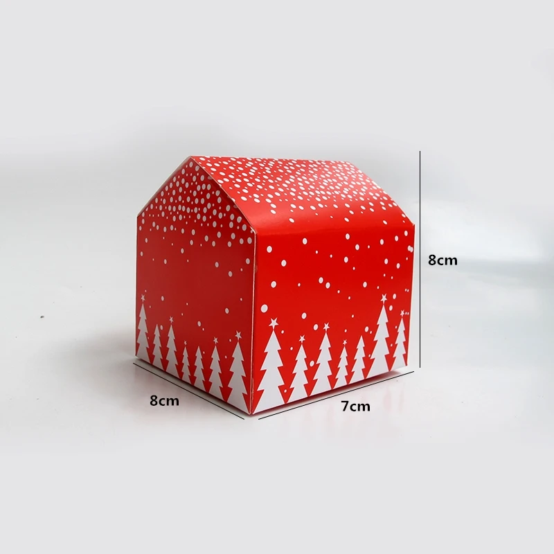 

StoBag 30pcs House Shape Blue/Red Paper Box Christmas Supplies Candy Cookies Biscuit 8*7*8cm New Year Gift Packaging Kind Favor