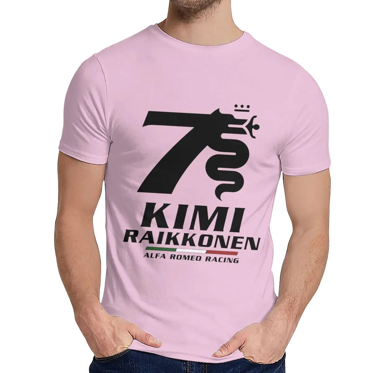 Футболка с круглым вырезом Kimi Raikkonen Alfa Romeo Racing Новая удобная мужская футболка S-6XL - Color: Pink