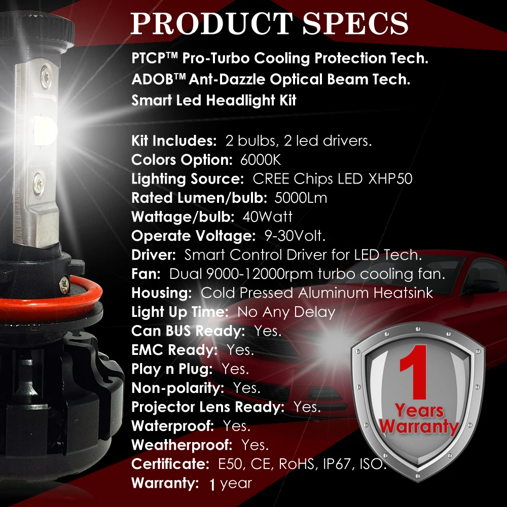 CNSUNNYLIGHT 10000LM Супер Ярких СВЕТОДИОДНЫХ Фар Автомобиля Kit H7 H11/H8/H9 9005/HB3 9006/HB4 9012 Замените Лампы w/Затемняемые Луч