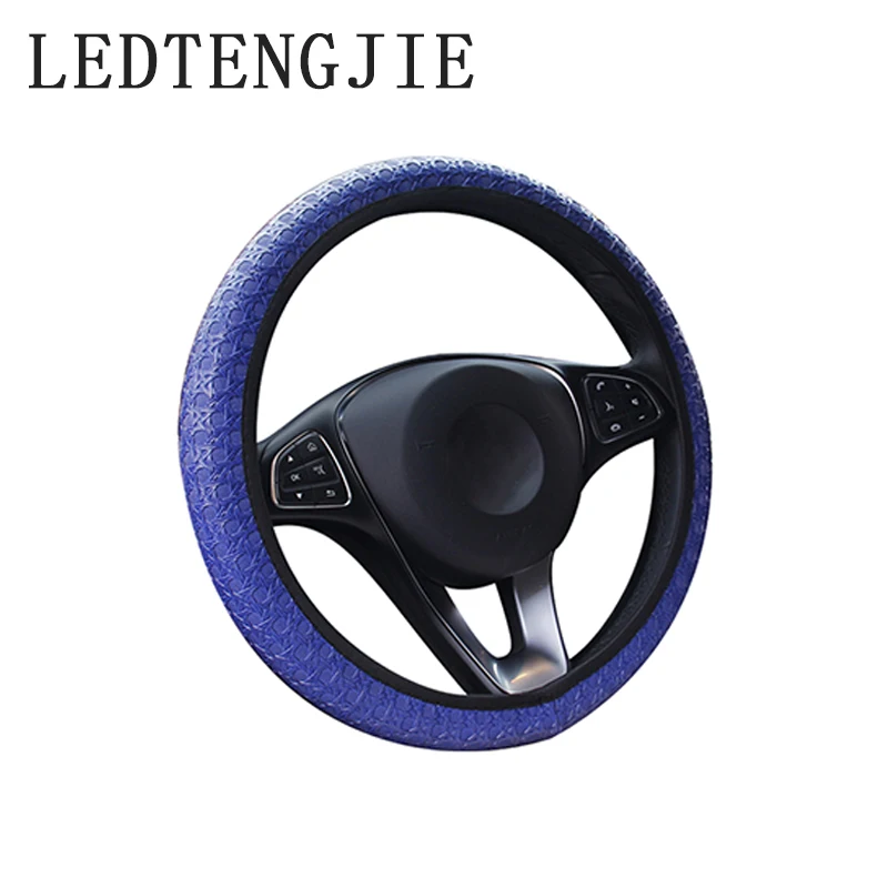 

LEDTENGJIE 3D Car Steering Wheel Cover 37-38CM Faux Leather Woven Without Inner Ring Elastic Band Car Handle Cover
