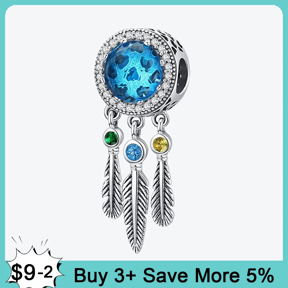 

Подлинные искусственные серебряные бусины Dreamcather с голубым Цирконом подходят для оригинального браслета Pandora, изготовление ювелирных изде...