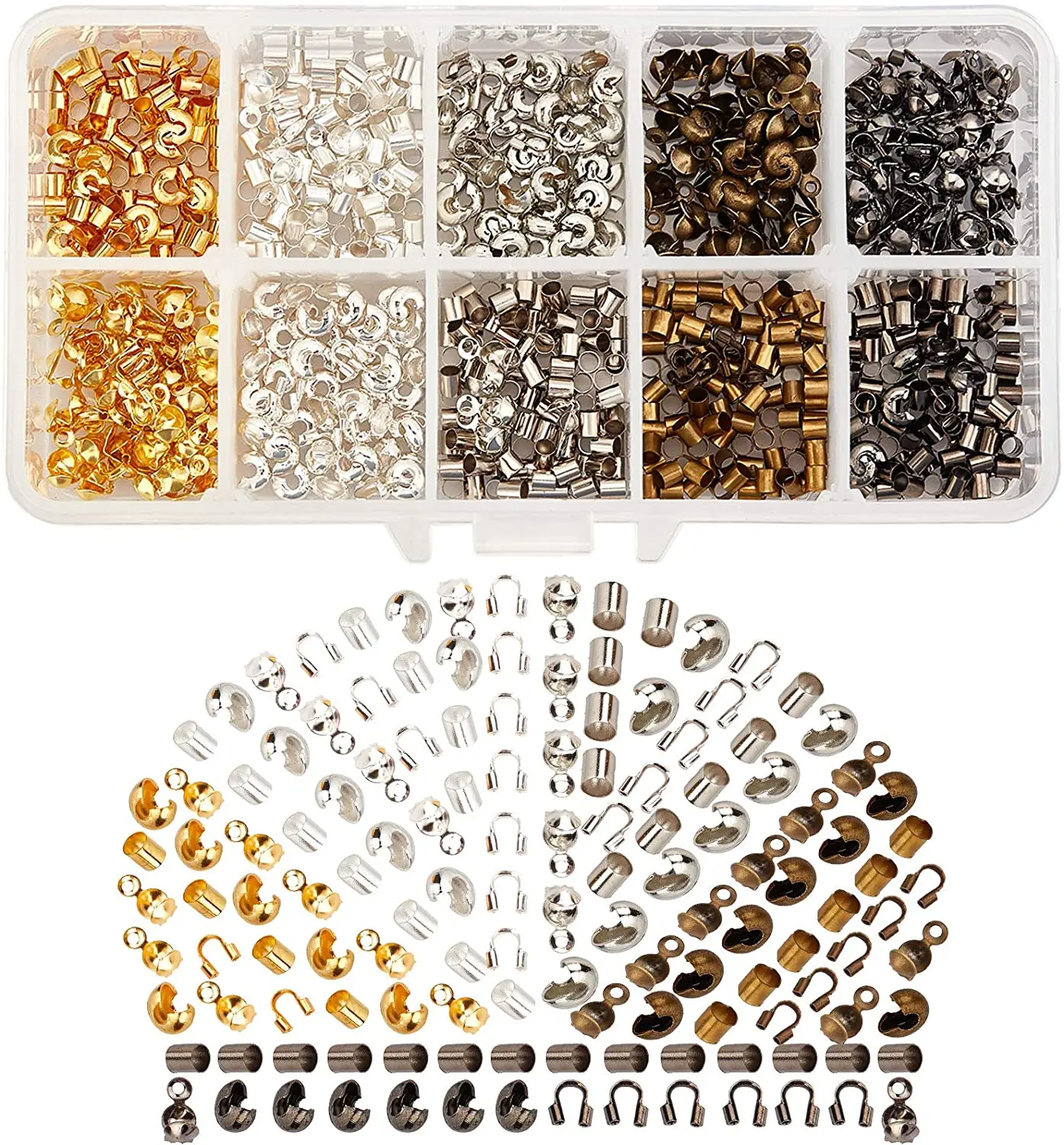 

1 box of 4 types of brass beads crimping beads jewelry making bracelets necklace craft jewelry making supplies kit