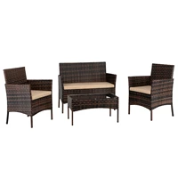 Two Colors Outdoor Patio  Furniture Set 2pcs Arm Chairs 1pc Love Seat & Tempered Glass Coffee Table Rattan Sofa Set