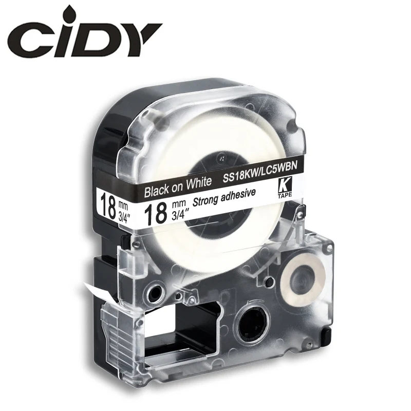 

CIDY 18MM Black on White SS18KW/LC-5WBN LC 5WBN LC-5WBN9 label tape for kingjim/epson for LW300 LW400 LW-600P LW-700P