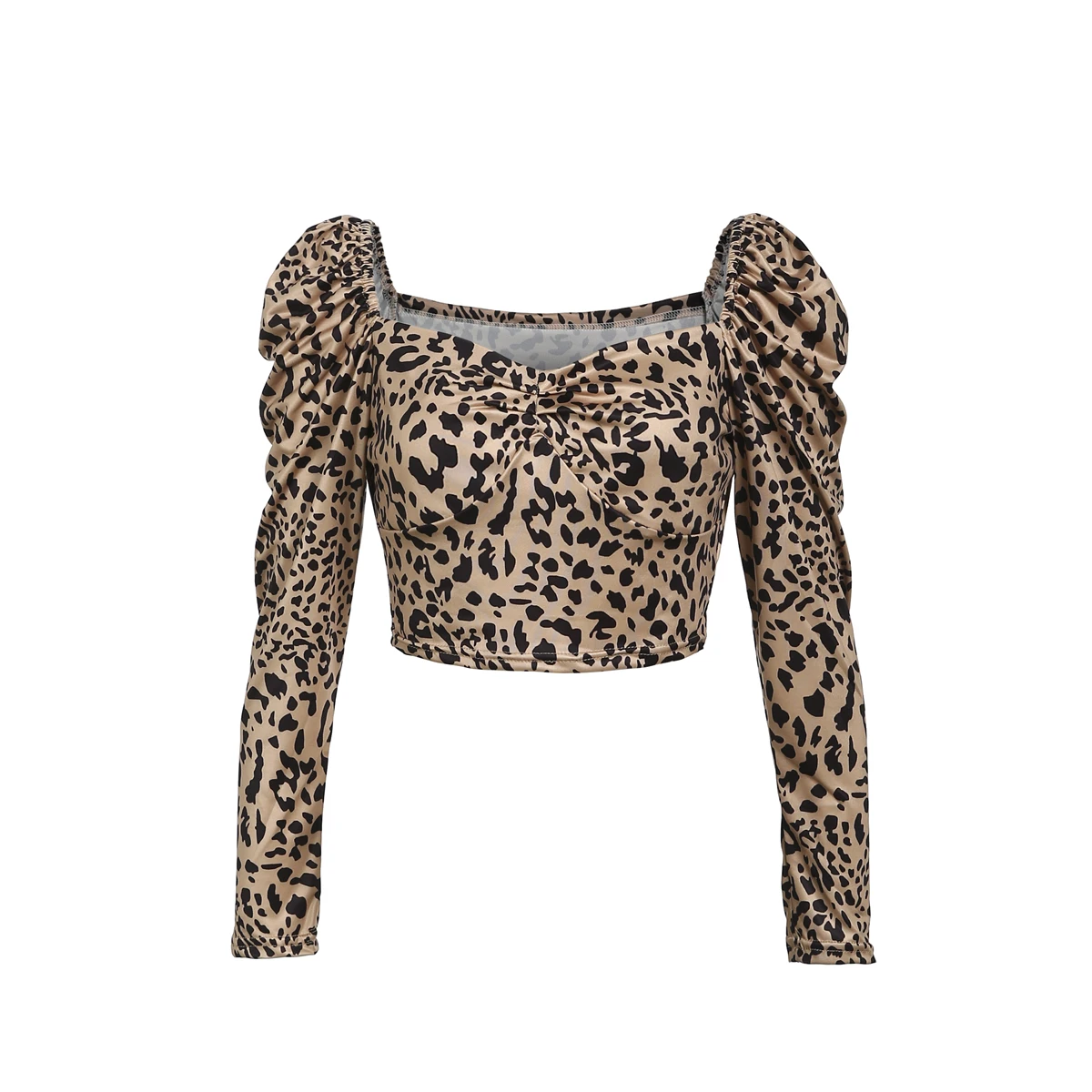 

Women Sexy Blouse Puff Long Sleeve Square Neck Leopard print Pullover Tops Shirts Blouse French Style Vintage Daily Wear