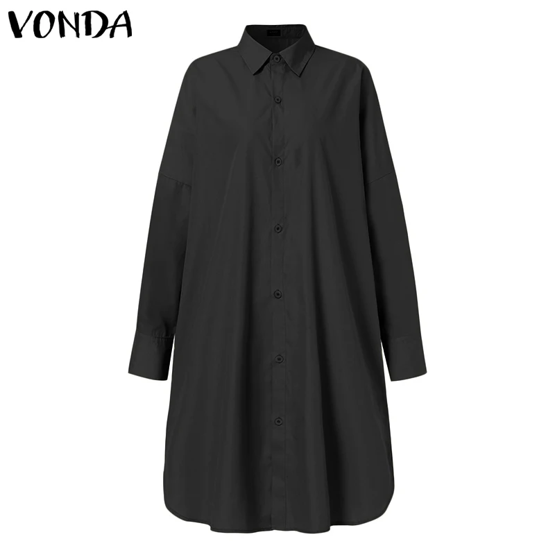 

Office Shirts VONDA 2021 Women Casual Lapel Collar Button Up Baggy Blouses Loose Solid Long Sleeve Party Blusas Plus Size Tops