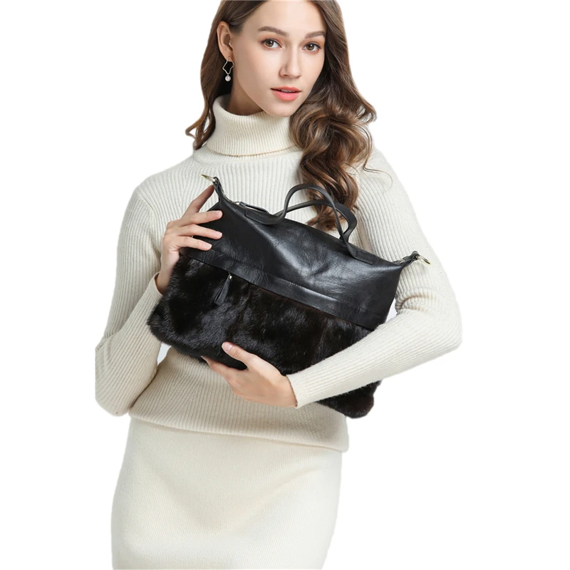 IANLAN British Style Womens Mink Fur &amp Sheep Leather Shoulder Bags Elegant Ladies Real Handbags IL00544 | Багаж и сумки