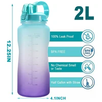 2l bpa free plastic gallon sports leakproof time marker straw water bottle for outdoor portable drinkware drink bottle