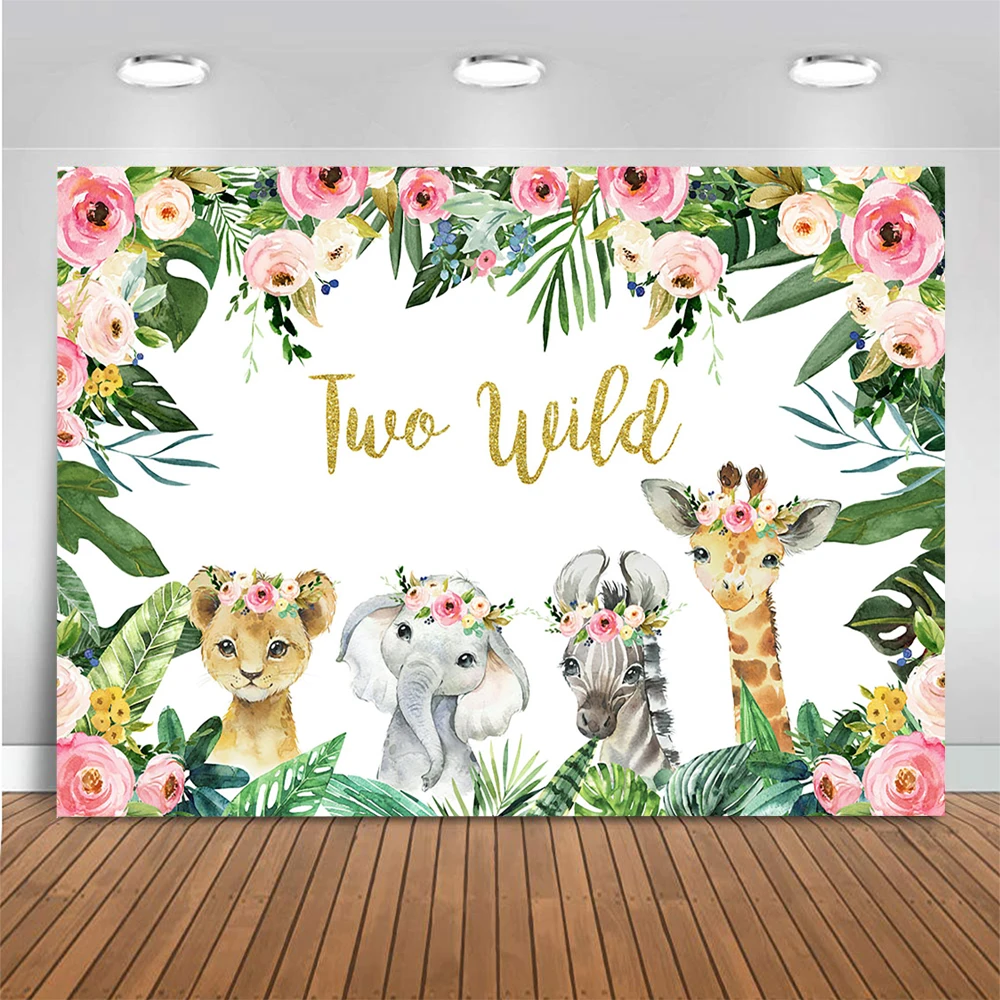 Boy Wild One Backdrop Green Leaves Safari Animals Background  Jungle Animals Wild One Birthday Baby Shower Party Banner images - 6