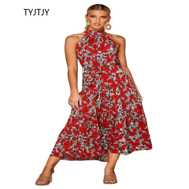 

Summer Long Dress Polka Dot Casual Dresses Black Sexy Halter Strapless New 2021 Yellow Sundress Vacation Clothes For Women