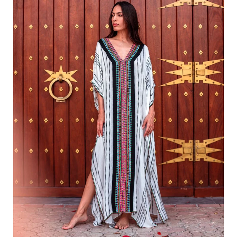 

Quick-drying Polyester Printed Robe Casual Beach Dress Kimonos Beach Kaftan Long Dress Bikini Cover up Sarong Pareo Beach wear