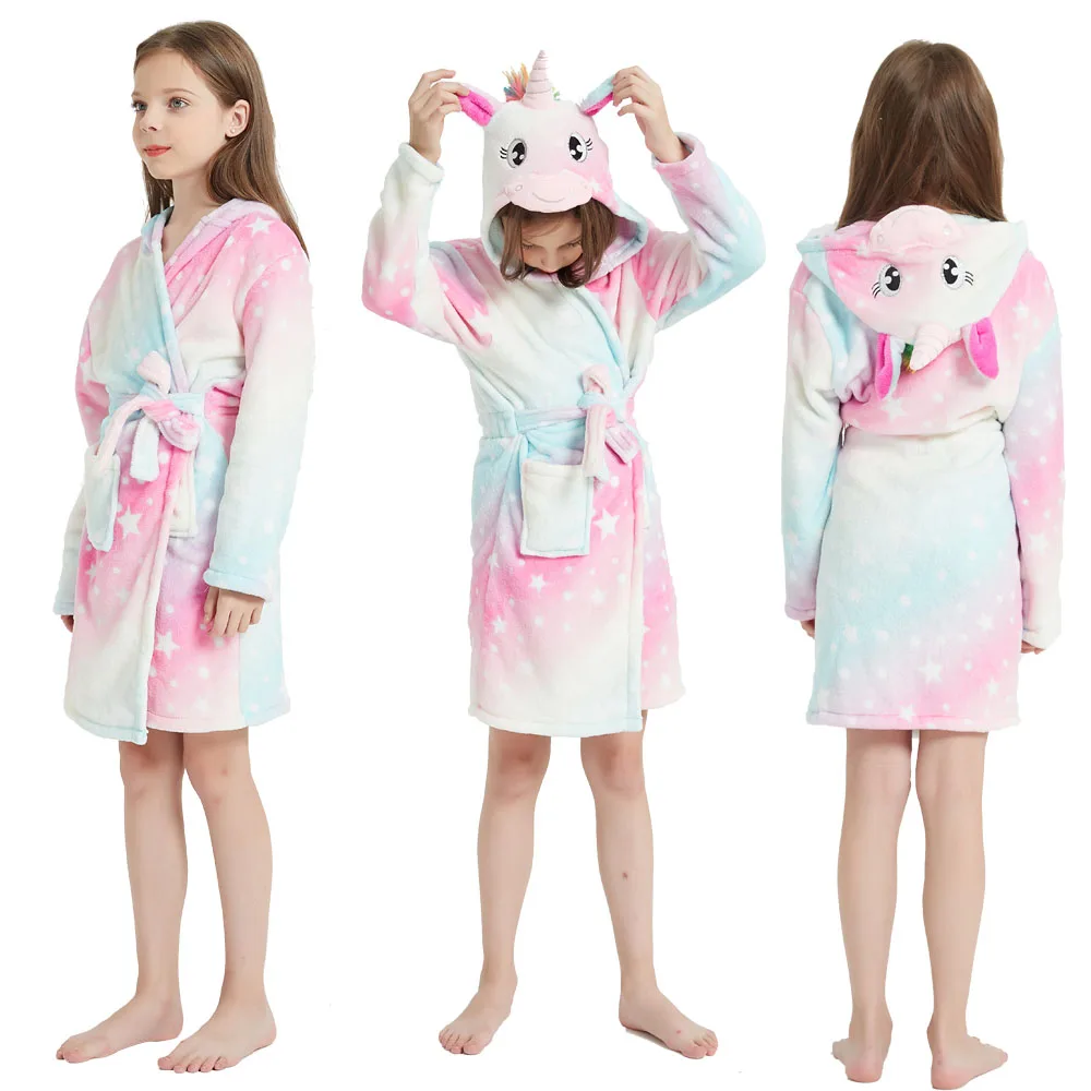 Платье для маленьких девочек с капюшоном в виде единорога халат Kigurumi Единорог