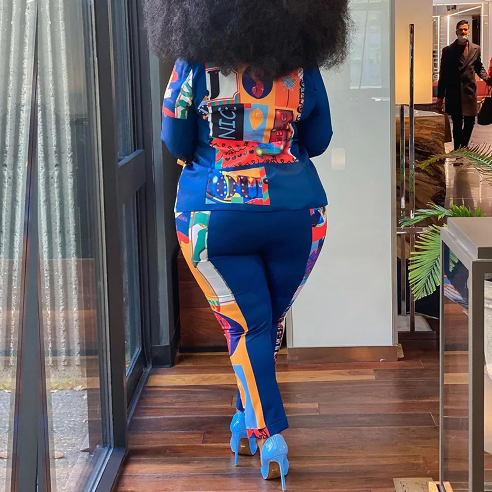 

Two Piece Set 2020 European And American Ruffled Short Printed Blue Milk Silk Plus Fat To Increase The Loose Version