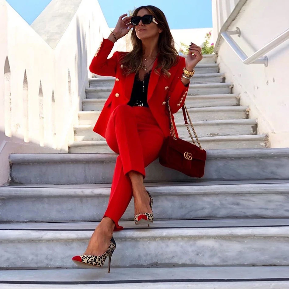 Женский комплект из 2 предметов лето 2021 красный розовый блейзер пуговица длинный