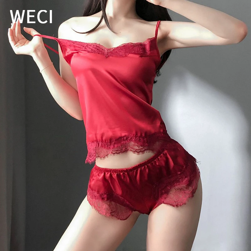 Пикантная женская пижама WECI шелковая домашняя с шортами и штанами комплекты для
