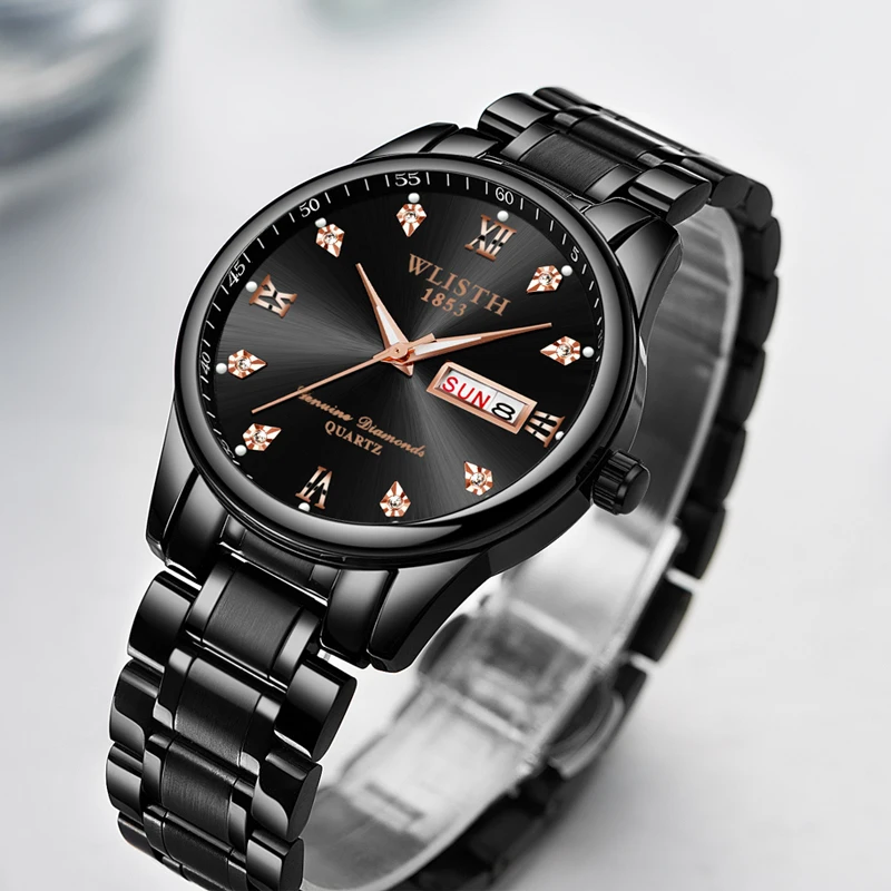 

WLISTH Men's Fashion Brand Creative Waterproof Full Stainless Steel Busniess Double Calendar Watches Customized Quartz Wrist