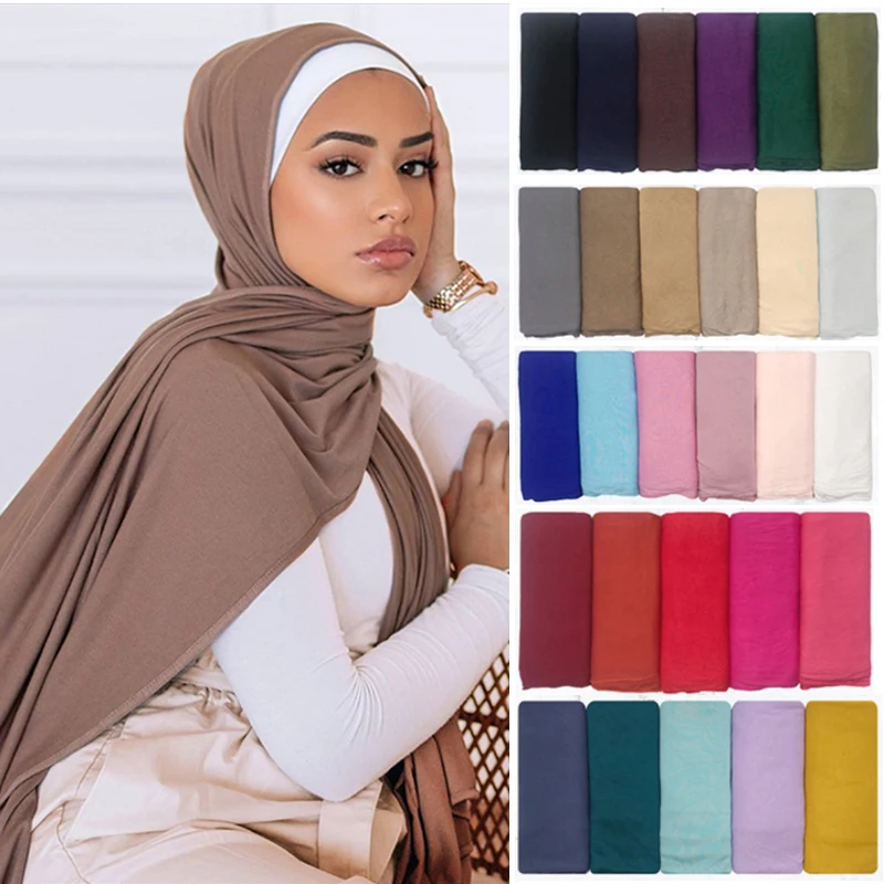 

2021NEW Fashion Modal Cotton Jersey Hijab Scarf Women Muslim Shawl Plain Soft Turban Head Wraps Islamic Africa Headband 170x55cm