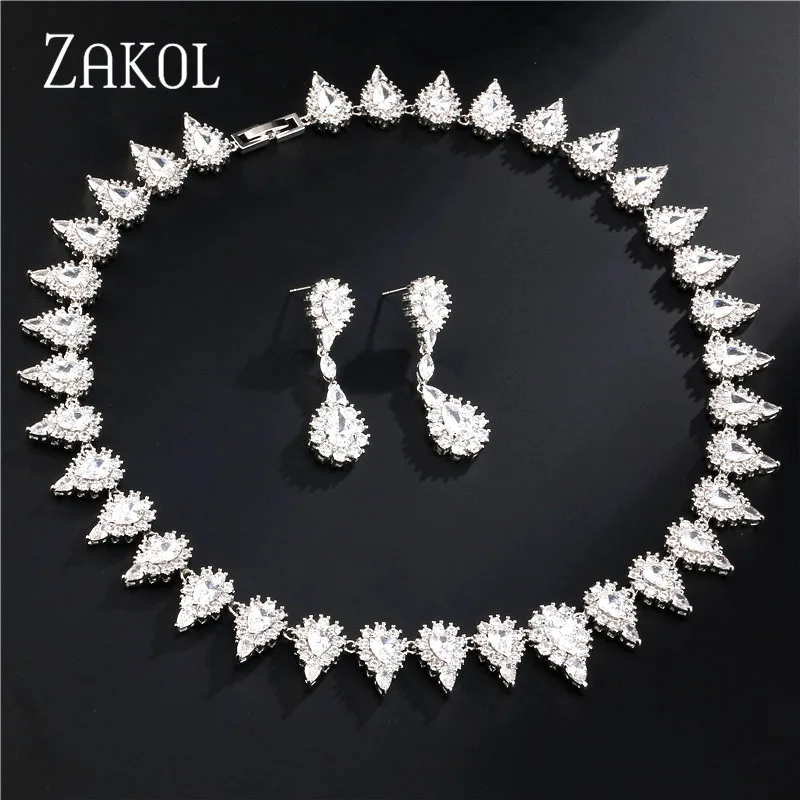 ZAKOL ослепительные AAA круглые циркониевые Цветочные Свадебные Ювелирные наборы