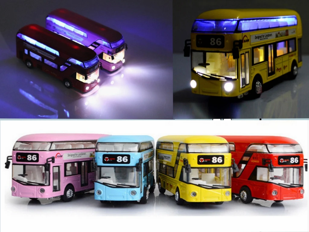 Металлический двухэтажный городской туристический автобус с звуком и светом 1:32