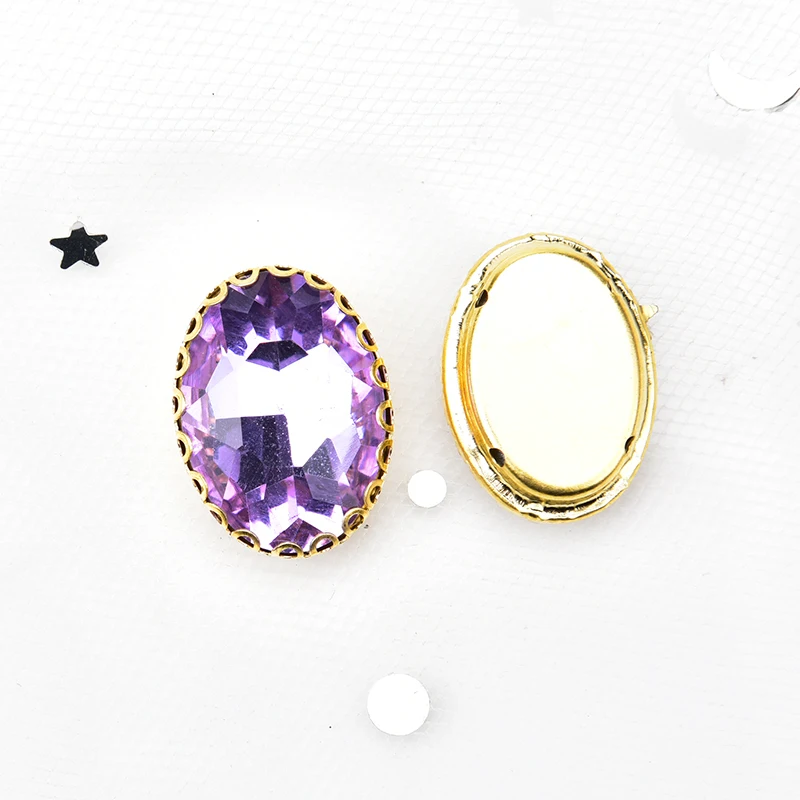 light purple Новинка, 20 шт, стеклянные стразы, Золотое основание, кружевная коготь, установка 13*18 мм, овальный кристалл, Пришивные, сделай сам, одежда, аксессуары для свадебного платья - Цвет: light purple